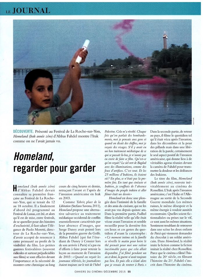 A lire dans Les Cahiers du Cinéma, n° 717, décembre 2015