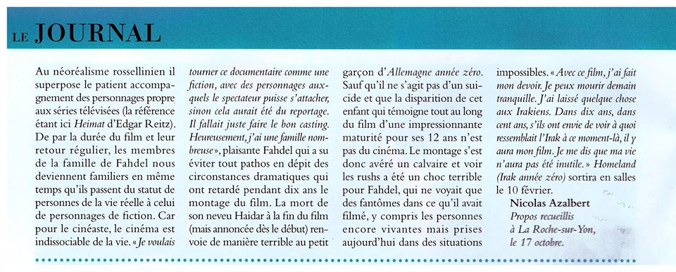 En filmant l'histoire du 21è siècle, Abbas Fahdel s'inscrit dans l'histoire du cinéma.