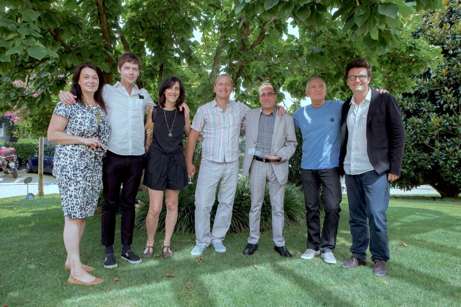 The directors of six leading European documentary film festivals gathered together in Locarno to congratulate Abbas Fahdel for the prestigious Doc Alliance Selection Award won by his film Homeland (Iraq Year Zero). From right to left: - Marek Hovorka (director of Jihlava International Documentary Film Festival ) - Luciano Barisone (director of Visions Du Reel) - Abbas Fahdel - Artur Liebhart (director of Docs Against Gravity Film Festival) - Cíntia Gil (Director of doclisboa) - Mads Mikkelsen (programmer of CPH:DOX) - Leena Pasanen (director of DOK Leipzig)